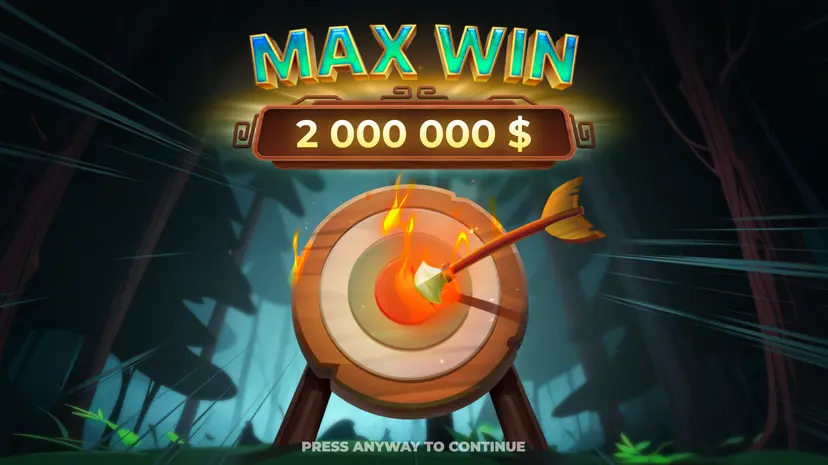 VoxForgeZ gameplay: a flaming arrow in the bullseye of a forest target with a MAX WIN of 2,000,000